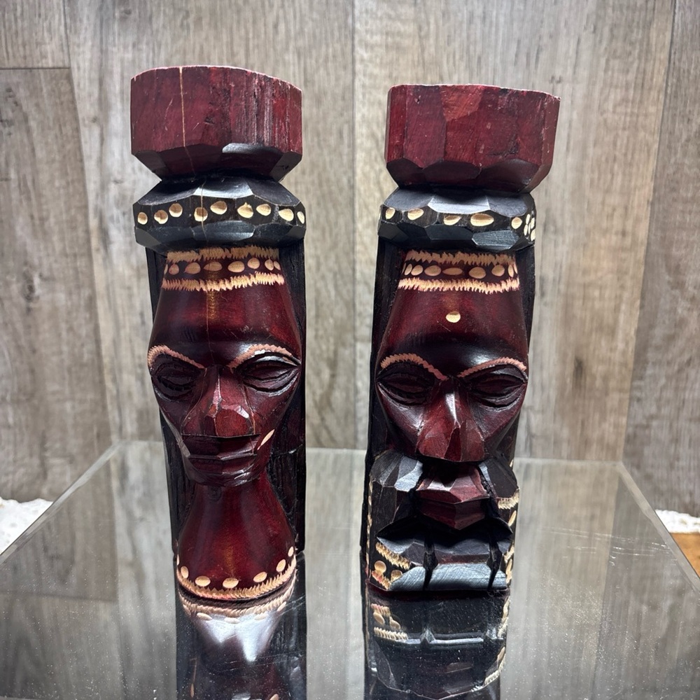 Vintage Hand Carved Wooden Tiki Totem Jamaican Statues 7”